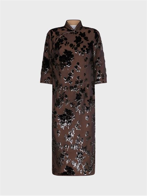 Midi silk-blend dress with velvet floral details PIERRE-LOUIS MASCIA | AB12962MORONERO